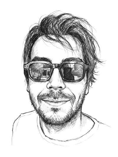 Ballpoint pen self portrait sketch of Orçun Ilbeyli